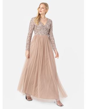 Maya Deluxe Faux Wrap Front Embellished Maxi Dress - Natural