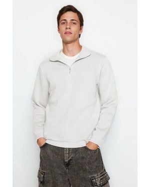 WOVCOR Half-Zip Stand Collar Sweatshirt - White