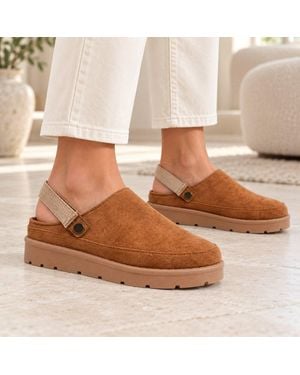 LARANGE Suede-Look Slingback Clog Shoes With Chunky Sole - Brown