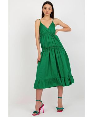 Love Lace Lined Summer Wrap Neck Ruffle Hem Dress - Green