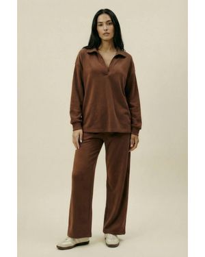 The Night Store Collar Lounge Trouser Set - Natural