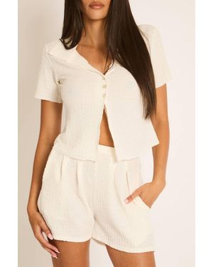 Rebellious Fashion Textured Short Sleeve Shirt & Shorts Co-Ord Set - Natural