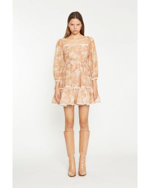 Shnoo Square Neck Tiered Skater Mini Dress - Natural