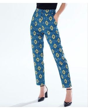 Liquorish African Print Cigarette Suit Trousers - Blue