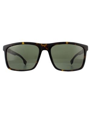 BOSS Rectangle Dark Havana Sunglasses - Green