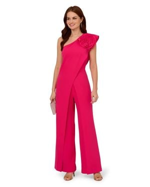 Adrianna Papell One Shoulder Rosette Jumpsuit - Pink