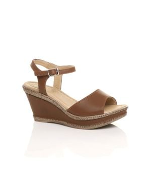AJVANI High Wedge Heels Ankle Strap Cork Sandals - Brown