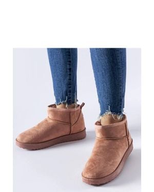 Love Lace Insulated High Ankle Short Snow Boots Slip On Platform Warm - Blue