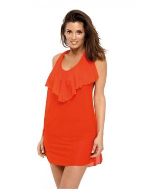KDMD Cuban Beach Tunic With Airy Frill Neckline Style 128607 - Orange