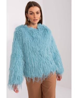 Love Lace Fur Trim Lined Hook Eye Jacket - Blue