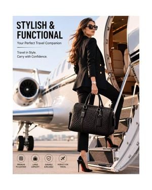 BluCore Luxury Woven Pu Leather Classic Weekend Travel Duffel Bag - Black