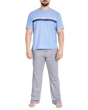 Smart Living Polycotton Breathable Tee & Wide-Leg Bottom Pyjama Set - Blue