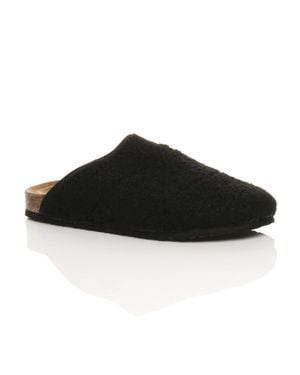 AJVANI Flat Heel Footbed Grip Sole House Shoes Slippers - Black