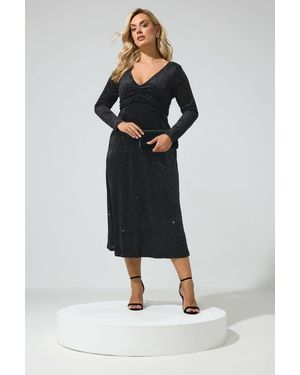 Yours Velvet Studded Gathered Dress - Black