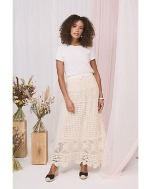 Izabel London Mesh Crochet Texture Tie Waist Midi Skirt - Natural