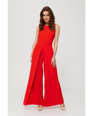 Love Lace Pleated Sleeveless Wide Leg Jumpsuit - Red