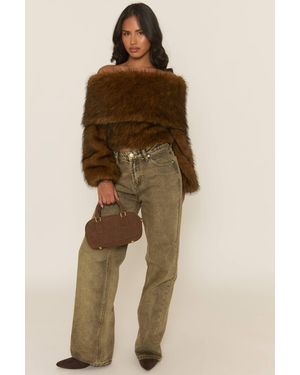 Rebellious Fashion Off Shoulder Faux Fur Jumper - Natural