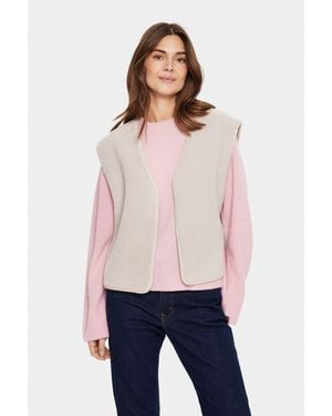 Saint Tropez Icariasz Open Front Teddy Fabric Gilet - White