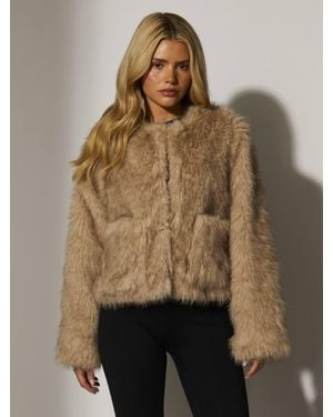South Beach Faux Fur Double Pocket Jacket - Brown