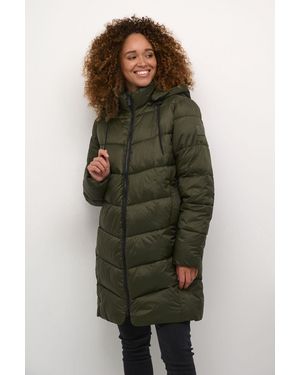 Kaffe Susanne Hooded Zipper Puffer Coat - Green