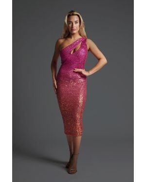 Vesper One Shoulder Cut Out Sequin Midaxi Dress - Grey