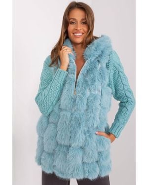 Love Lace Hooded Faux Fur Polyester Vest With Pockets Style 187595 - Blue