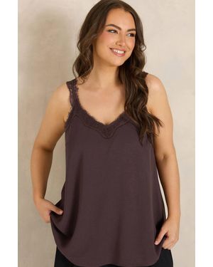 Evans Lace Trim Cami Vest Top - Purple