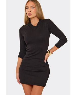 EGO Three Quarter Sleeve Knit Mini Dress - Black
