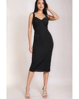 Little Mistress Knot Front Midi Dress - Black
