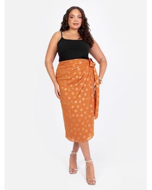 Lovedrobe Metallic Wrap Midi Skirt - Orange