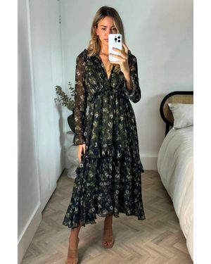 Style Cheat Birdie Maxi Blurred Khaki Floral Dress - Green