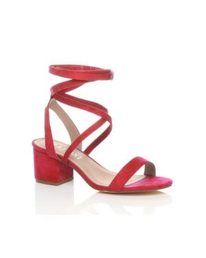 AJVANI Mid Block Heel Tie Up Sandals - Red
