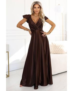 Love Lace Satin Cap Sleeve Fit & Flare Dress - Brown