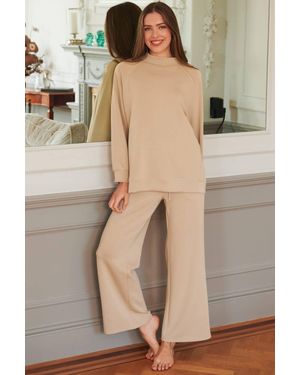 The Night Store Cotswold Turtle Neck Lounge Trouser Set - Natural