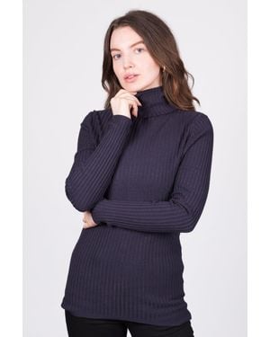 Solo Ribbed High-Neck Jumper - Blue