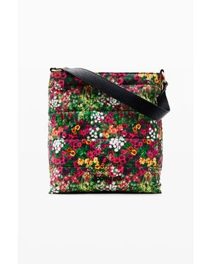 Desigual Borsa Grande A Sacco Floreale, Poliestere, Verde - Nero