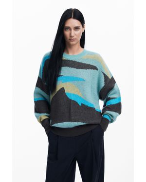 Desigual Pull Paysage Oversize - Bleu