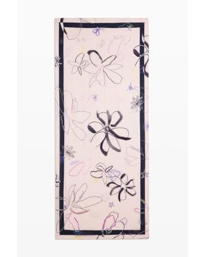 Desigual Foulard Imprimé Fleurs, Viscose, Blanc - Rose