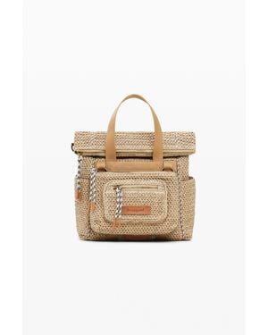 Desigual Sac À Dos Voyager En Raphia Moyen - Blanc
