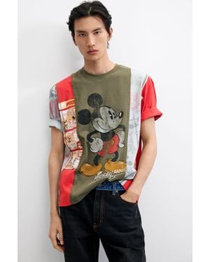 Desigual T-Shirt Collage Mickey, Coton, Vert - Rouge