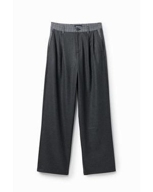 Desigual Pantalon Droit Pied-De-Poule - Noir