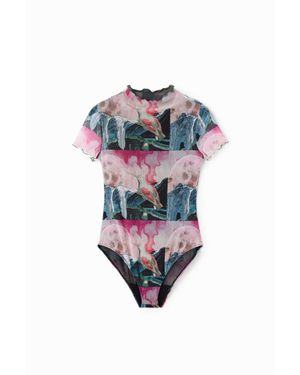 Desigual Body Fantasia Tulle Maniche Corte, Poliestere - Bianco