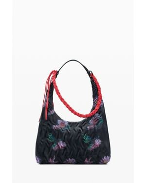 Desigual Sac Moyen Ovale Texture, Femme, Polyuréthane, Noir - Bleu