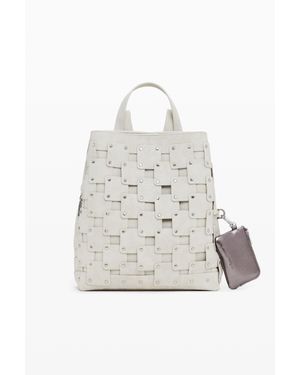 Desigual Sac À Dos Moyen À Patchs Effet Cuir - Blanc