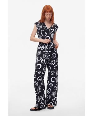 Desigual Tuta Stampata Con Lettere, Donna, Nero - Bianco