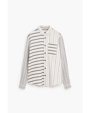 Desigual Camicia A Righe Asimmetriche, Cotone, Bianco