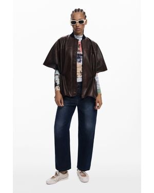 Desigual Poncho Effetto Pelle, Donna, Poliuretano, Marrone - Nero