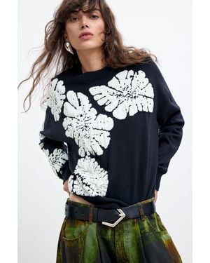 Desigual Pull Jacquard M. C. Lacroix, Femme, Noir - Bleu