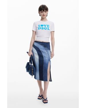 Desigual Jupe Midi En Jean À Panneaux - Bleu