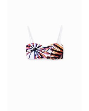 Desigual Top Bikini Fascia Tropicale, Bianco - Rosa